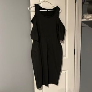 Black off the shoulder, short sleeve, very stretchy dress
